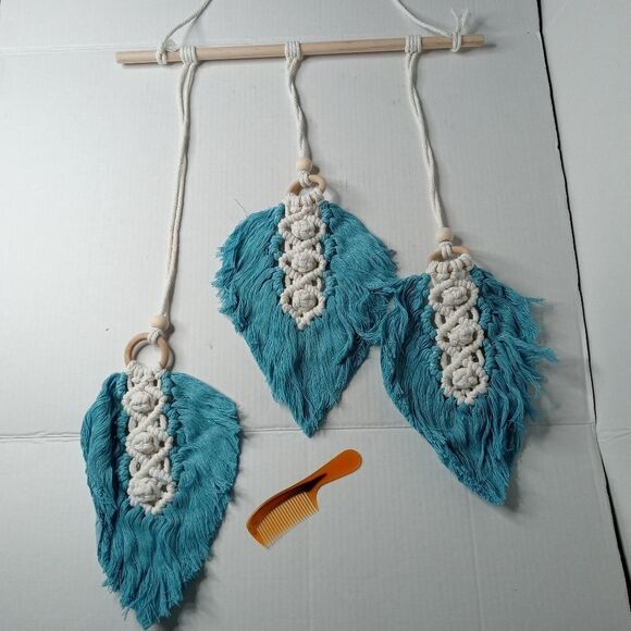 Woven Feather Cotton Wall Decor Boho Chic - Picture 4 of 8